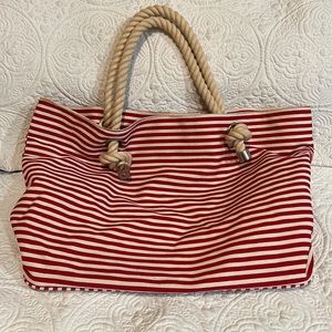 Shiraleah red and white striped tote